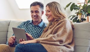 Couple reading reviews